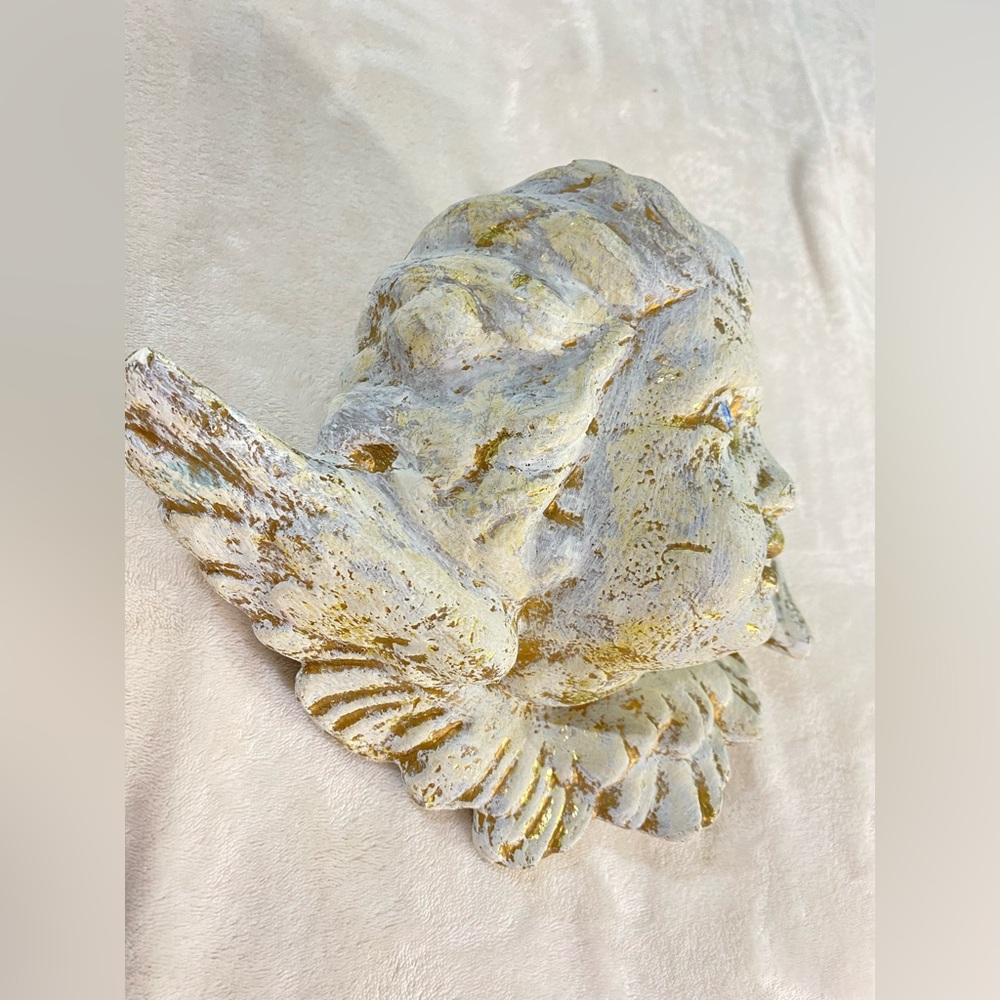 VTG 90s Cherub Angel Wall Plaque Winged Paper Clay Sculpture Victorian Baroque - Picture 16 of 16